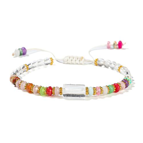 cuarzo claro Pulsera, con Piedra del arco iris & cordón poliéster & aleación de zinc, hecho a mano, Joyería & para mujer, beads length 4mm, longitud:aproximado 6-10 Inch, Vendido por UD