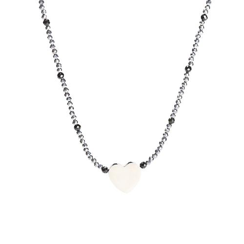 Terahertz Stone Necklace, with 304 Stainless Steel, with 2.4inch extender chain, Heart, handmade, fashion jewelry & for woman, Length:Approx 15 Inch, Sold By PC