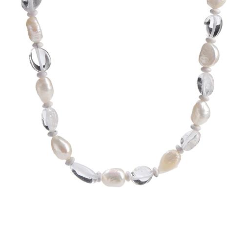 Clear Quartz Necklace, with Shell Pearl & 304 Stainless Steel, Nuggets, handmade, fashion jewelry & for woman, Length:Approx 16 Inch, Sold By PC