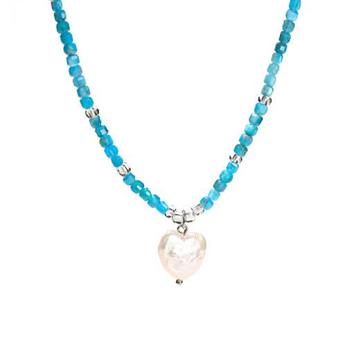 Apatites Necklace, with Plastic Pearl & 304 Stainless Steel, with 2inch extender chain, Heart, handmade, fashion jewelry & for woman, Length:Approx 15 Inch, Sold By PC