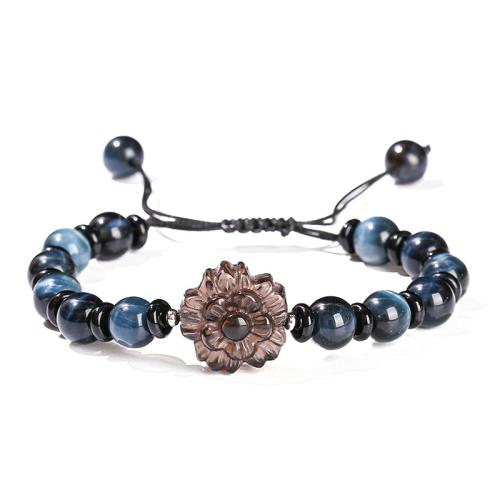 Ojo de tigre Pulsera, con Obsidiana de hielo & cordón poliéster, Flor, hecho a mano, estilo popular & para mujer, beads length 8mm, longitud:aproximado 6-10 Inch, Vendido por UD