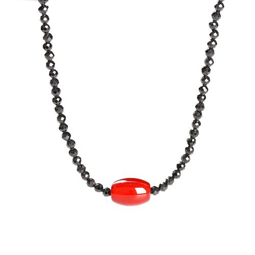 Black-Spinel (En) collier, avec agate rouge & Acier inoxydable 304, avec 2inch chaînes de rallonge, fait à la main, pour femme & facettes, Longueur Environ 15.7 pouce, Vendu par PC