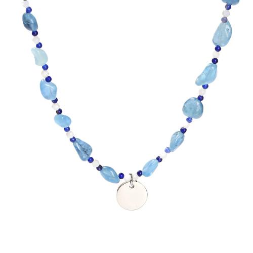 Aquamarine Necklace, with 304 Stainless Steel, with 2inch extender chain, Nuggets, handmade, fashion jewelry & for woman, Length:Approx 15.7 Inch, Sold By PC