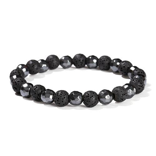 Hematite Bracelet with Lava Round handmade Unisex & faceted beads length 8mm Length Approx 6-8 Inch Sold By PC