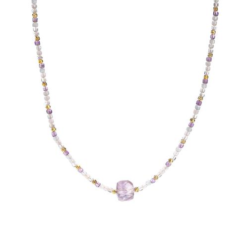 Clear Quartz Necklace, with Amethyst & Rose Quartz & Brass, handmade, fashion jewelry & for woman, beads length 2.5mm, 8mm, Length:Approx 16 Inch, Sold By PC