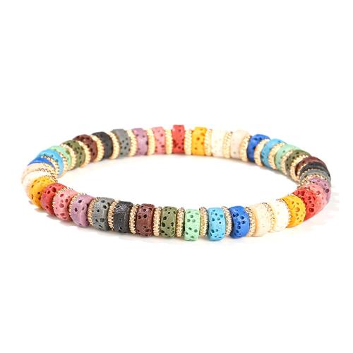 lave volcanique bracelet, avec laiton, fait à la main, bijoux de mode & pour femme, multicolore, beads size 6x2mm, Longueur:Environ 6-7 pouce, Vendu par PC