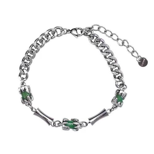 Titanium Steel Bracelet & Bangle, with Jade, with 5cm extender chain, fashion jewelry & for woman, original color, Length:Approx 17 cm, Sold By PC