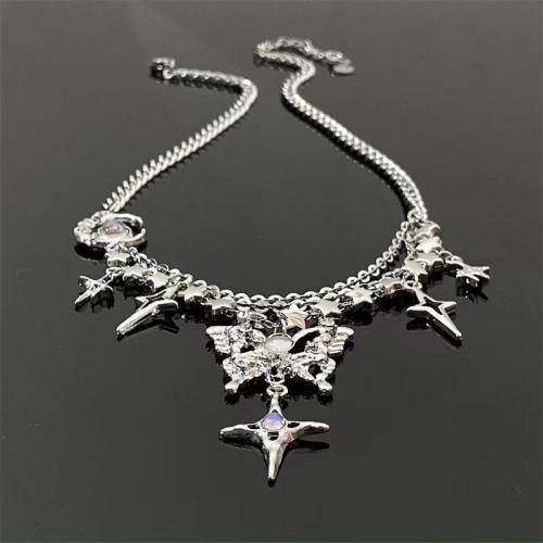 Titanium Steel Necklace, with 5cm extender chain, fashion jewelry & micro pave cubic zirconia & for woman, original color, Length:Approx 45 cm, Sold By PC