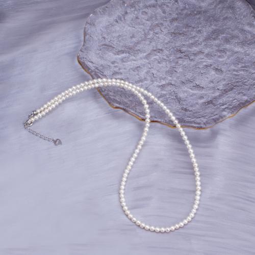 925 Sterling Silver Pearl Necklace, Freshwater Pearl, with 925 Sterling Silver, fashion jewelry & for woman, white, Length:Approx 45 cm, Sold By PC