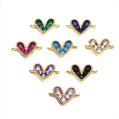 Cubic Zirconia Micro Pave Brass Connector, Heart, DIY & micro pave cubic zirconia, more colors for choice, 8x10mm, Sold By PC