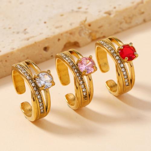 Rhinestone Stainless Steel Finger Ring, 304 Stainless Steel, fashion jewelry & for woman & with rhinestone, more colors for choice, diameter 17mm, Sold By PC