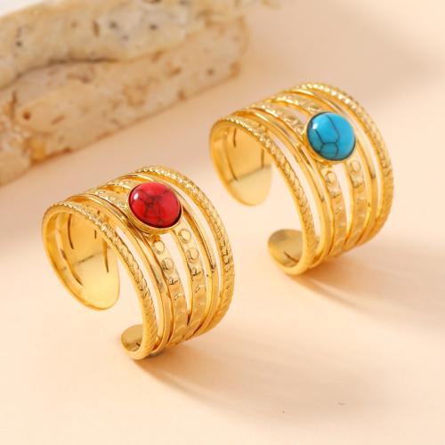 Stainless Steel Finger Ring, 304 Stainless Steel, with turquoise, fashion jewelry & for woman, more colors for choice, diameter 17mm, Sold By PC