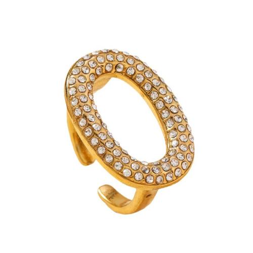 Rhinestone Stainless Steel Finger Ring, 304 Stainless Steel, fashion jewelry & for woman & with rhinestone, golden, diameter 17mm, Sold By PC