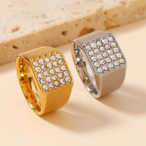 Anillo de dedo acero inoxidable del Rhinestone, acero inoxidable 304, diverso tamaño para la opción & para hombre & con diamantes de imitación, más colores para la opción, Vendido por UD