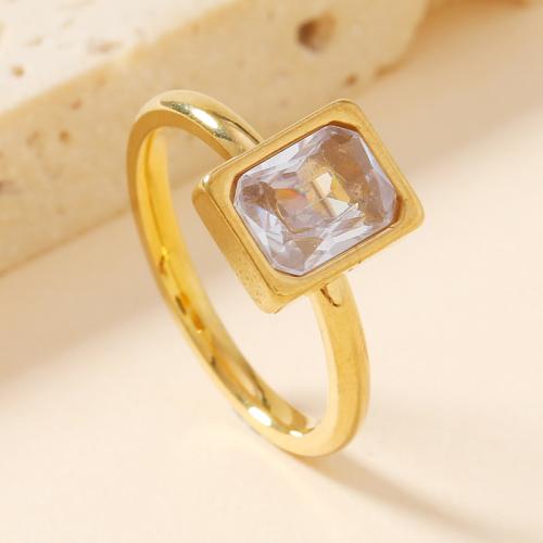 Bague en acier inoxydable zircons cubiques, Acier inoxydable 304, normes différentes pour le choix & pavé de micro zircon & pour femme, doré, Vendu par PC