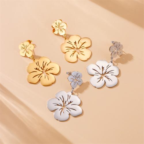 Stainless Steel Drop Earring, 304 Stainless Steel, Flower, fashion jewelry & for woman, more colors for choice, 52x35mm, Sold By Pair