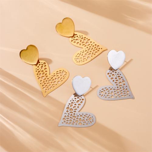 Stainless Steel Drop Earring, 304 Stainless Steel, Heart, fashion jewelry & for woman, more colors for choice, 65x40mm, Sold By Pair