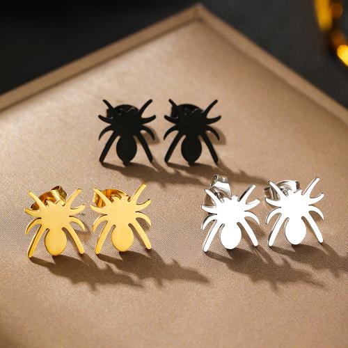 Stainless Steel Stud Earrings, 304 Stainless Steel, Spider, fashion jewelry & for woman, more colors for choice, 12x10mm, Sold By PC