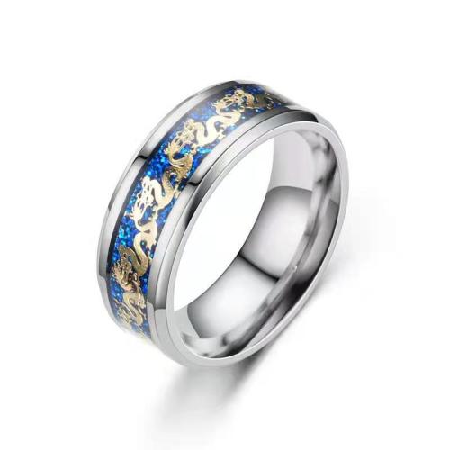 Emaille Rostfreier Edelstahl Fingerring, 304 Edelstahl, unisex & verschiedene Größen vorhanden, Silberfarbe, verkauft von PC