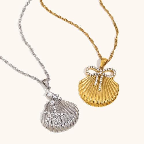 Stainless Steel Jewelry Necklace, 304 Stainless Steel, with 5cm extender chain, Shell, different styles for choice & for woman & with rhinestone, more colors for choice, Sold Per Approx 45 cm Strand