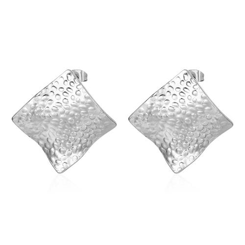 Stainless Steel Stud Earrings, 304 Stainless Steel, Rhombus, Vacuum Ion Plating, fashion jewelry & for woman, more colors for choice, 30.80x31mm, Sold By Pair