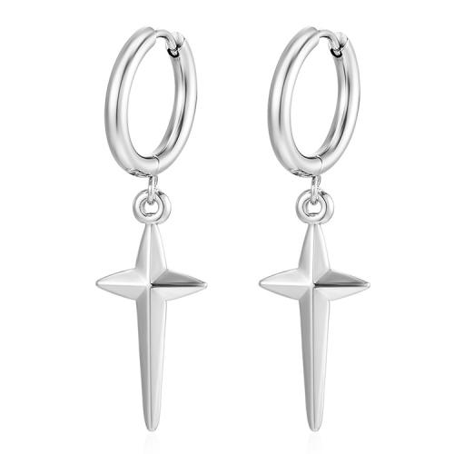 Huggie Hoop Drop Earring 304 Stainless Steel Cross Vacuum Ion Plating fashion jewelry & for woman Sold By Pair