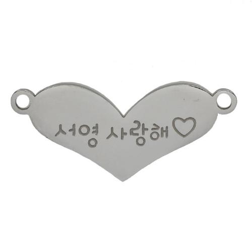 Stainless Steel Connector, 304 Stainless Steel, Heart, DIY & 1/1 loop, original color, 25x11x1.40mm, Sold By PC