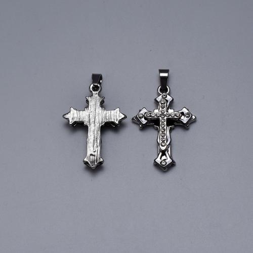 Stainless Steel Cross Pendants, 304 Stainless Steel, DIY & with rhinestone, original color, 25x40x6.88mm, Sold By PC