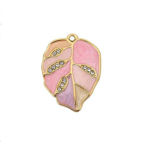 Stainless Steel Pendants, 304 Stainless Steel, Leaf, Vacuum Ion Plating, DIY & enamel & with rhinestone, more colors for choice, 16x22mm, Sold By PC