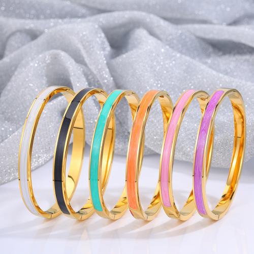 Titanium Steel Bracelet & Bangle, Round, plated, for woman & enamel, more colors for choice, Sold By PC