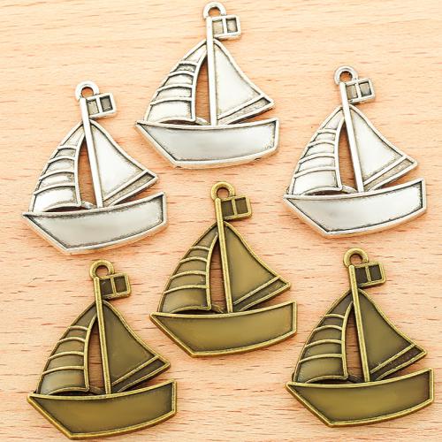 Vehicle Shaped Tibetan Style Pendants, Sail Boat, plated, DIY, more colors for choice, 31x25mm, 100PCs/Bag, Sold By Bag