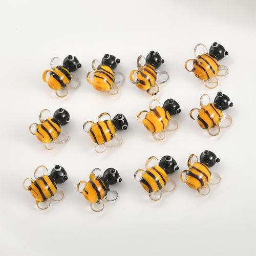 Håndlavede Lampeperler, Lampwork, Bee, du kan DIY, gul, 15.10x14.60mm, Solgt af PC