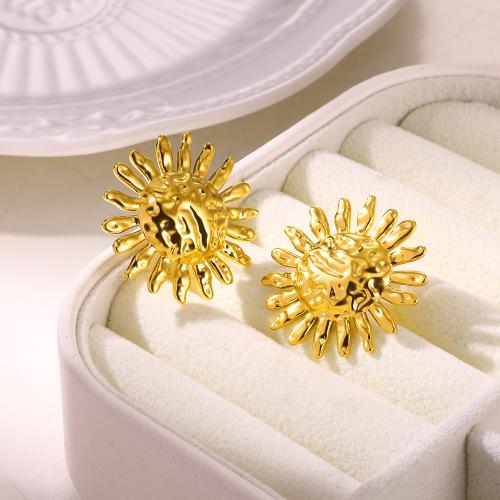 Stainless Steel Stud Earrings, 304 Stainless Steel, Sun, gold color plated, fashion jewelry, golden, 28x28mm, Sold By Pair