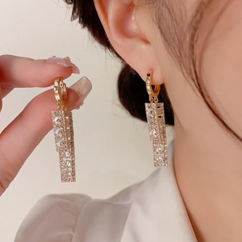 Cubic Zirconia Micro Pave Brass Earring, real gold plated, micro pave cubic zirconia & for woman, gold, 50x8mm, Sold By Pair