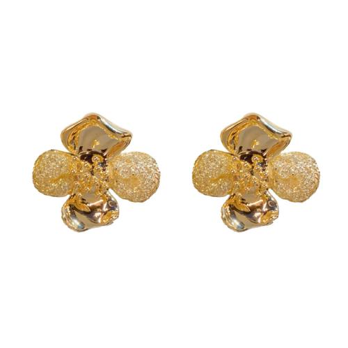 Brass Stud Earring, petals, real gold plated, for woman, gold, 23x25mm, Sold By Pair