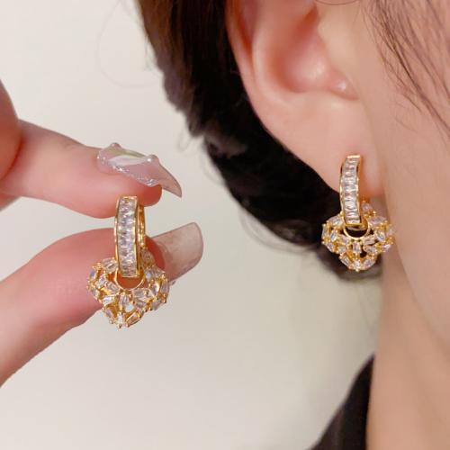 Cubic Zirconia Micro Pave Brass Earring real gold plated micro pave cubic zirconia & for woman gold Sold By Pair