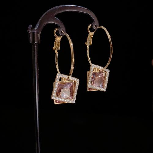 Boucles d'oreilles en laiton zircon cubique pavent, Plaqué d'or, pavé de micro zircon & pour femme, plus de couleurs à choisir, 35x15mm, Vendu par paire