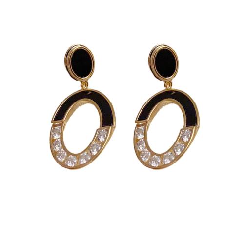 Cubic Zirconia Micro Pave Brass Earring, real gold plated, micro pave cubic zirconia & for woman & enamel, gold, 33x16mm, Sold By Pair