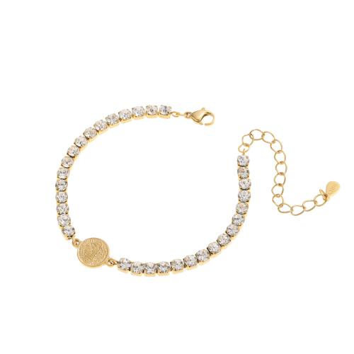 Bijoux bracelet en acier inoxydable, Acier inoxydable 304, styles différents pour le choix & pour femme & avec strass, doré, Vendu par PC