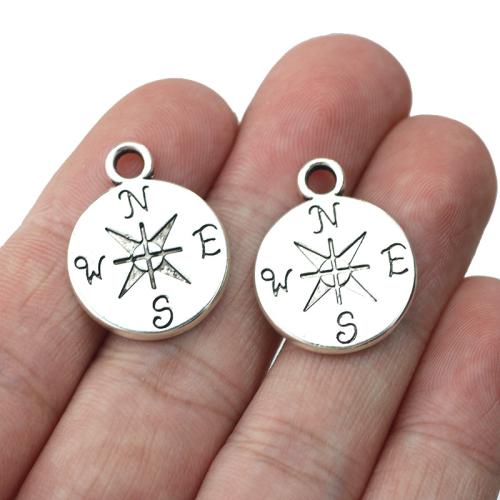 Tibetan Style Pendants, Compass, antique silver color plated, DIY, 18mm, 100PCs/Bag, Sold By Bag