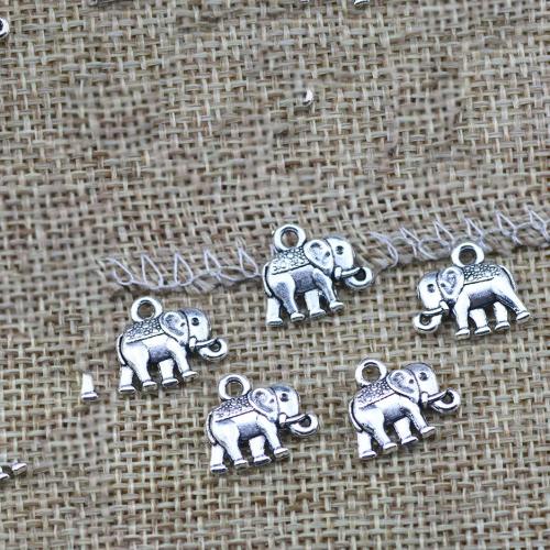 Pendentifs animaux en alliage de zinc, éléphant, Plaqué de couleur d'argent, DIY, 12x15mm, 100PC/sac, Vendu par sac