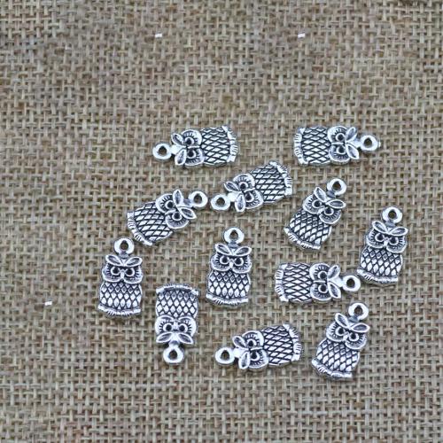 Zinc Alloy Animal Pendants Owl antique silver color plated DIY Sold By Bag