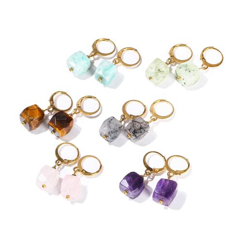 Gemstone Huggie Hoop Drop Earring, with 304 Stainless Steel, Geometrical Pattern, different materials for choice & for woman, 10x32mm, Sold By Pair