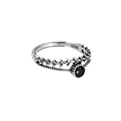 925 Sterling Silver Cuff Finger Ring, Leaf, Double Layer & vintage & for woman & with rhinestone, US Ring Size:7-9, Sold By PC