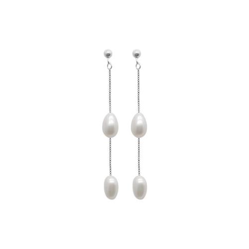 Plata de ley 925 Pendientes con Colgantes, con Perlas plásticas, Estilo coreano & para mujer, plateado, 50mm, Vendido por Par