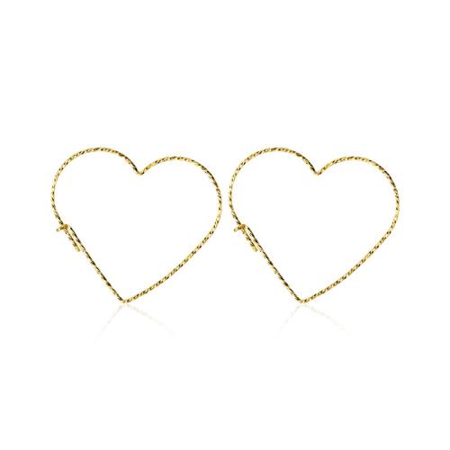 925 Sterling Silver Drop Earring, Heart, gold color plated, Korean style & for woman & hollow, 40mm, Sold By Pair