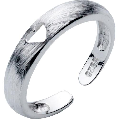 Plata de ley 925 Anillo de dedo Cuff, Corazón, Estilo coreano & cepillado & para mujer & hueco, tamaño:3-7, Vendido por UD