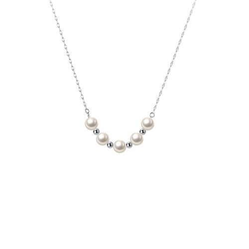 925 Sterling Silver Necklace, with Plastic Pearl, with 2.4inch extender chain, platinum plated, Korean style & for woman, Length:Approx 18.1 Inch, Sold By PC