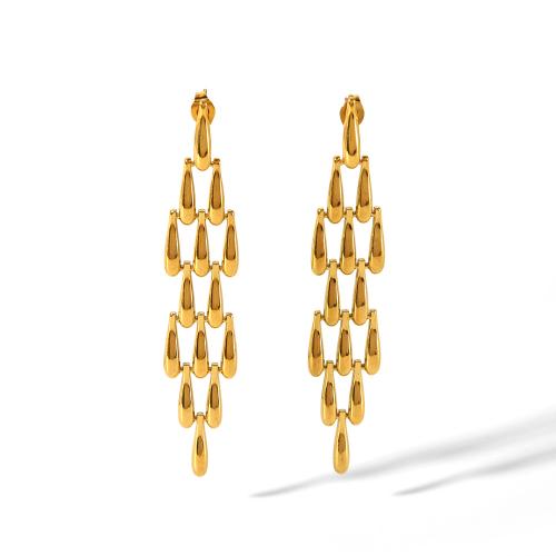 Fashion Fringe Earrings, 304 Stainless Steel, fashion jewelry & for woman & hollow, golden, 76x14mm, Sold By Pair