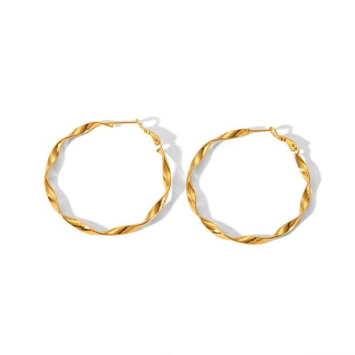 Mens acier inoxydable Hoop boucles d'oreilles, Acier inoxydable 304, bijoux de mode & pour femme, doré, 50mm, Vendu par paire